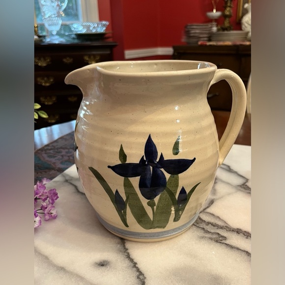 VTG Blue Iris Pottery Pitcher/Vase w Creamy Glaze on Large Ceramic Stoneware - Picture 6 of 13